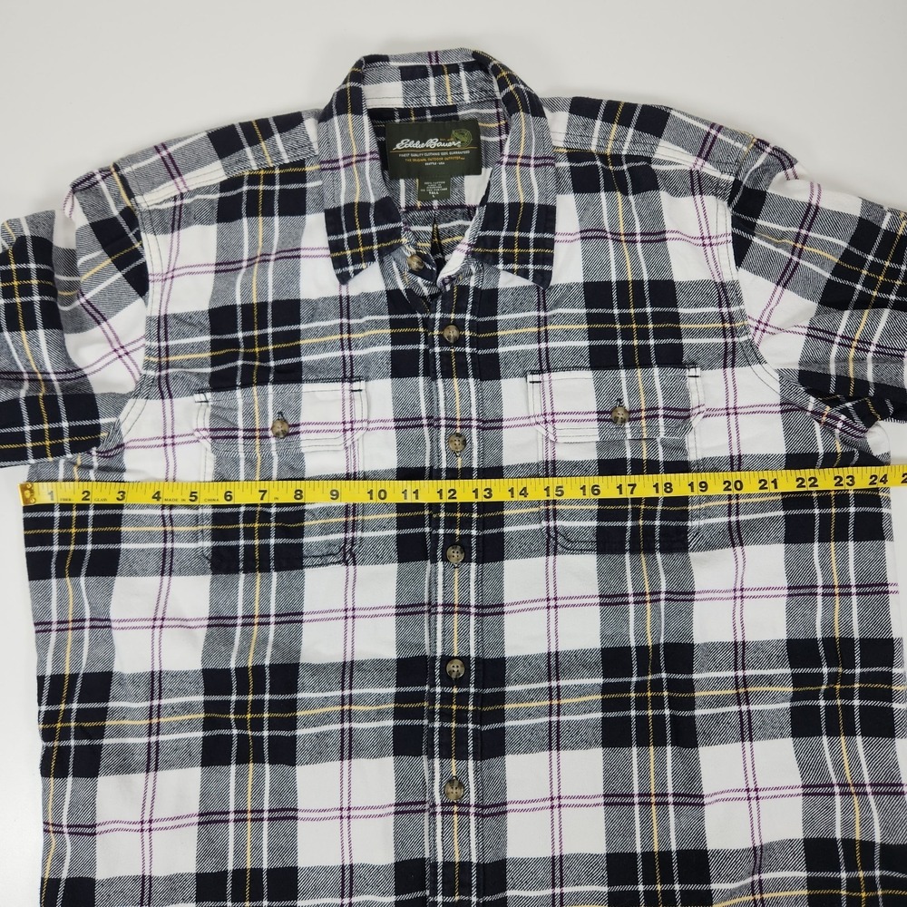 VTG Eddie Bauer Shirt Mens LT Black White Flannel Cotton Classic Fit Button-Down - Picture 8 of 10